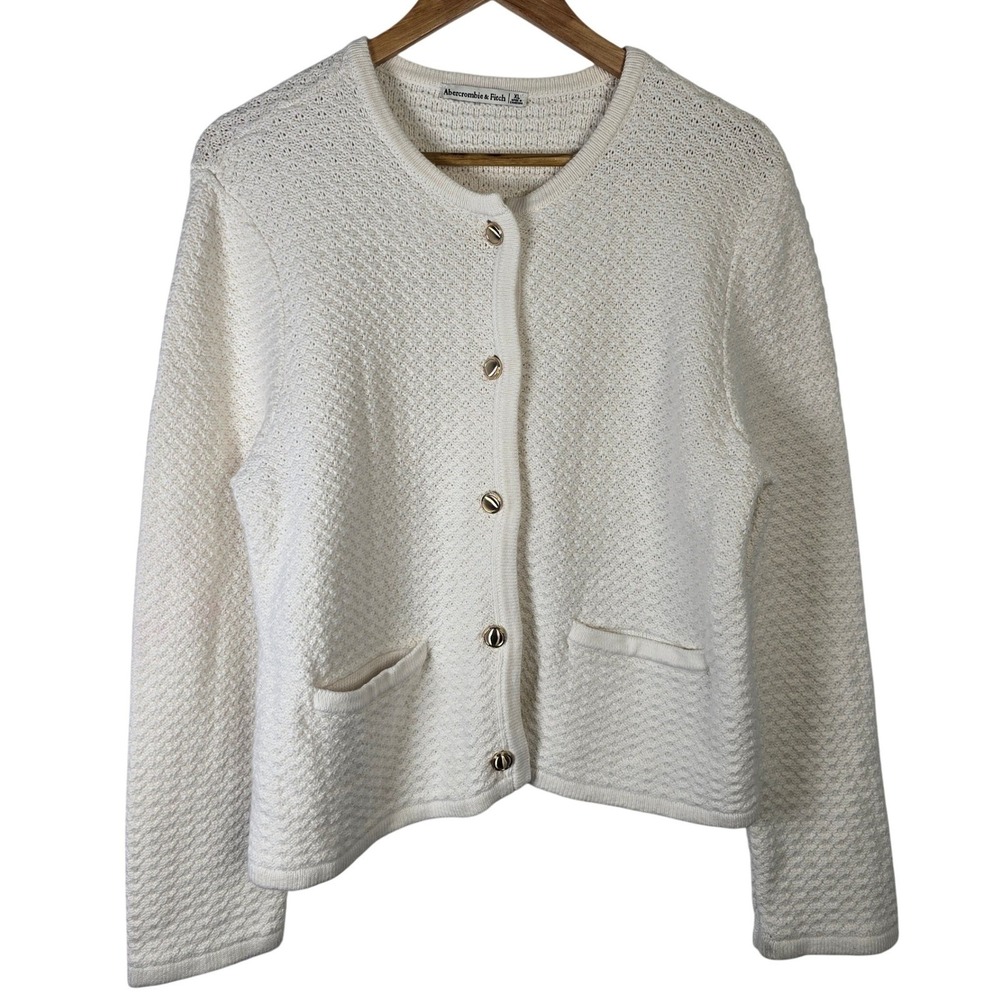 Abercrombie & Fitch Womens Cream Knit Cardigan Sweater Gold Button XL